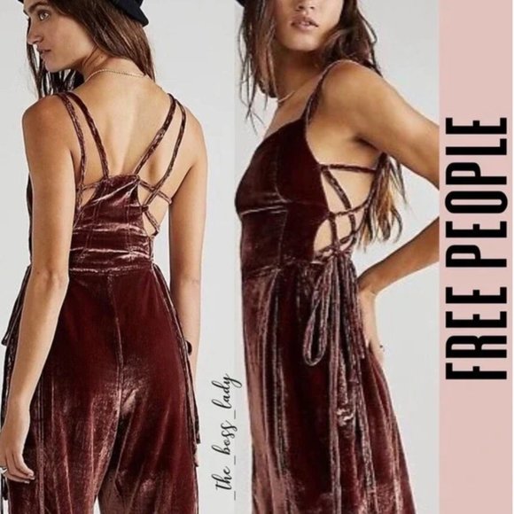 Free People Other - FREE PEOPLE Gorgeous 90's Forever Tie Side Velvet Overalls Size M